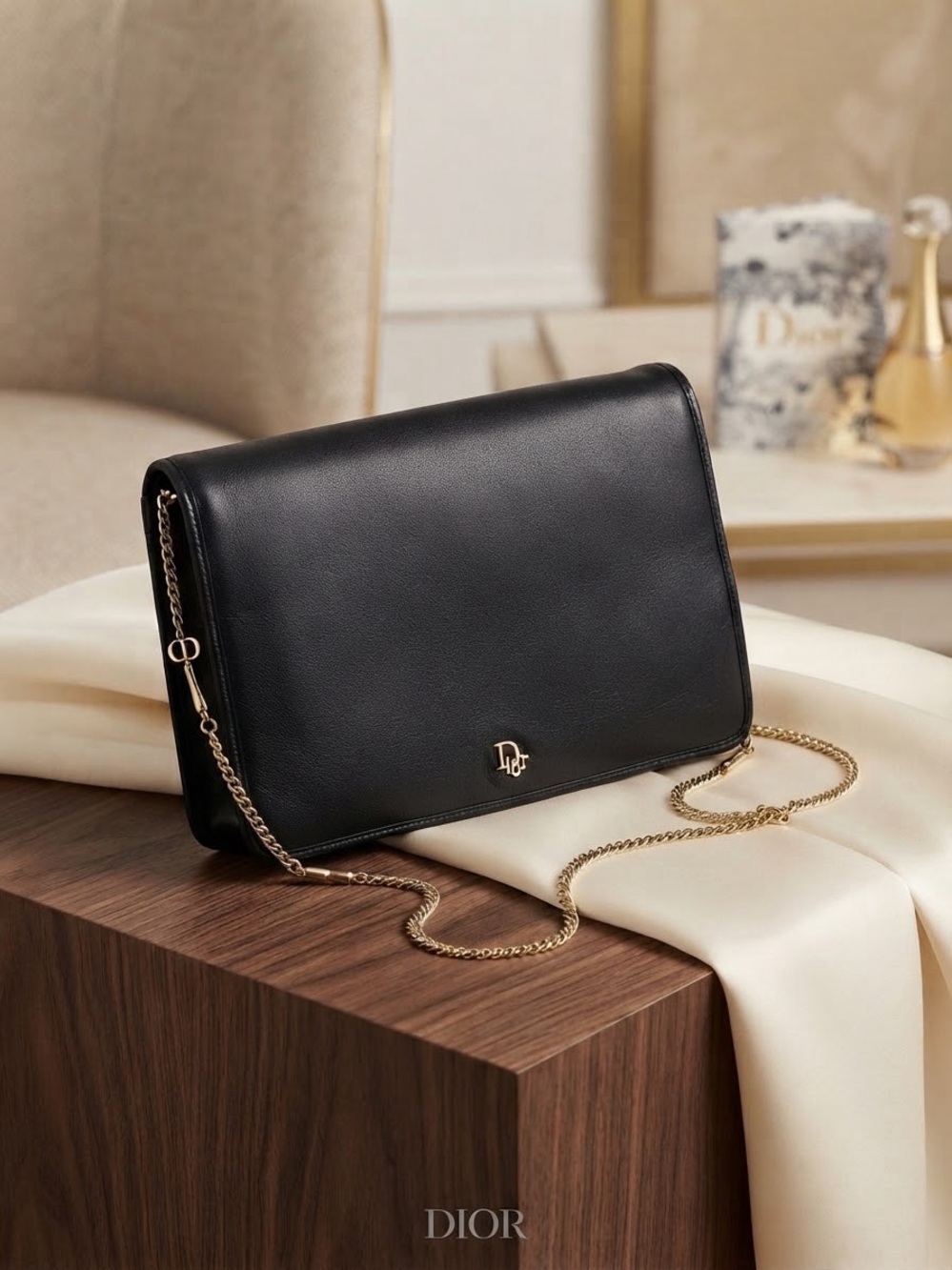 Dior Black Leather shoulder bag with Gold Chain Strap